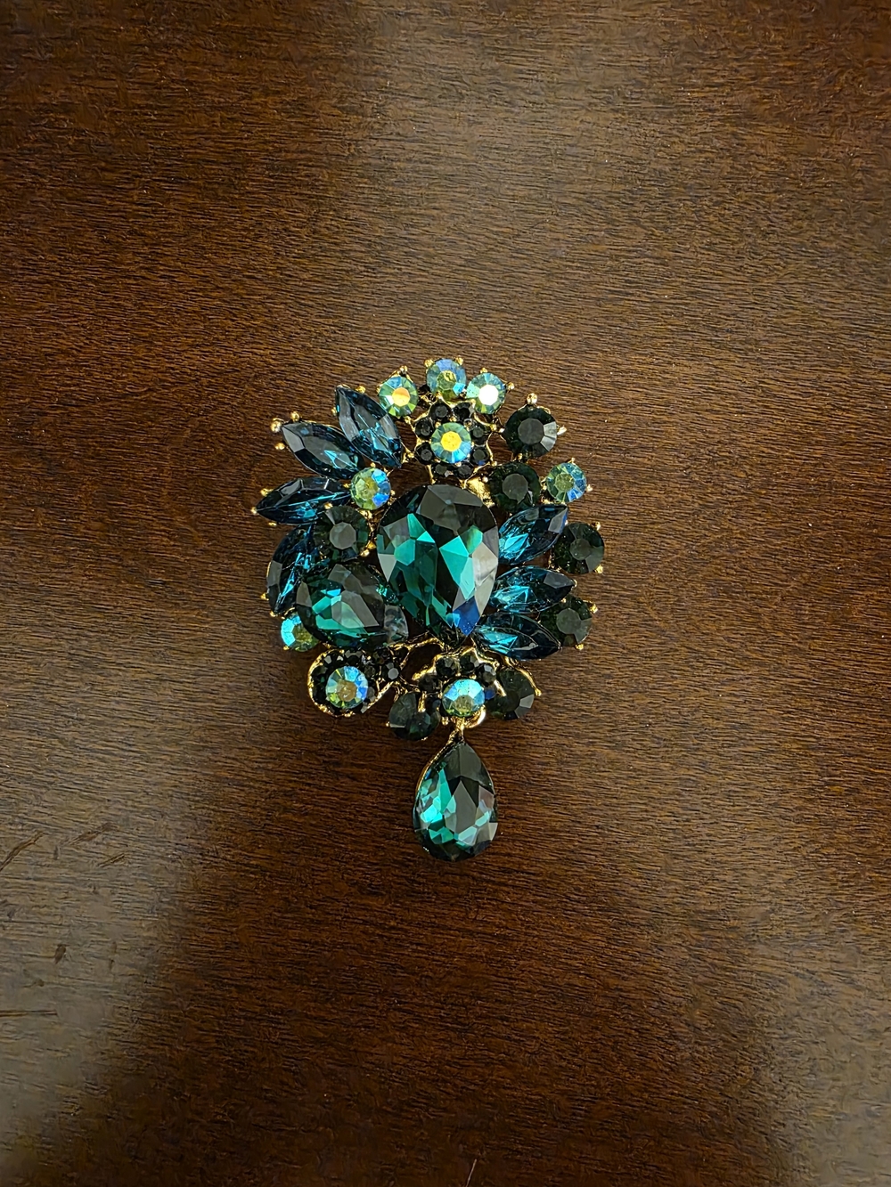 Emerald Teardrop Crystal Brooch - Women Jewelry